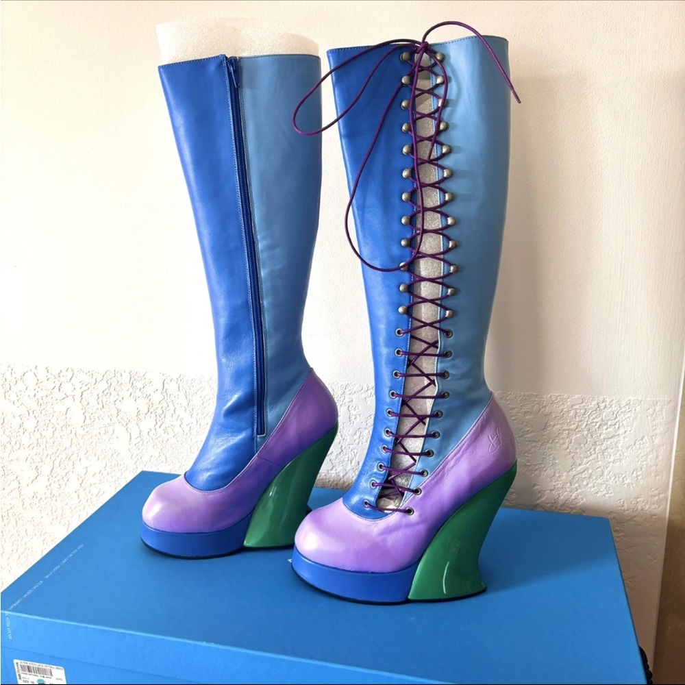 John Fluevog ULTRA VOG GRAND NATIONAL Platform Leather Boots Chunky Steampunk 10 - Picture 4 of 12